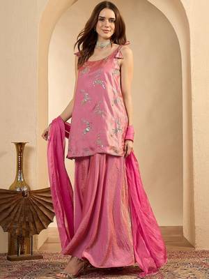 women ethnic motifs regular sequinned kurta with sharara & with dupatta 3