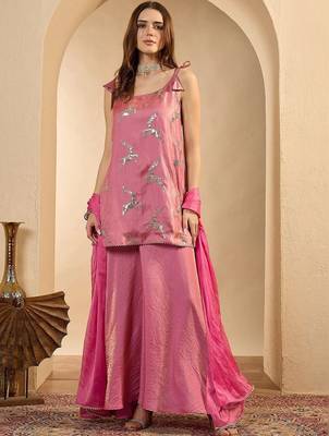 women ethnic motifs regular sequinned kurta with sharara & with dupatta 6