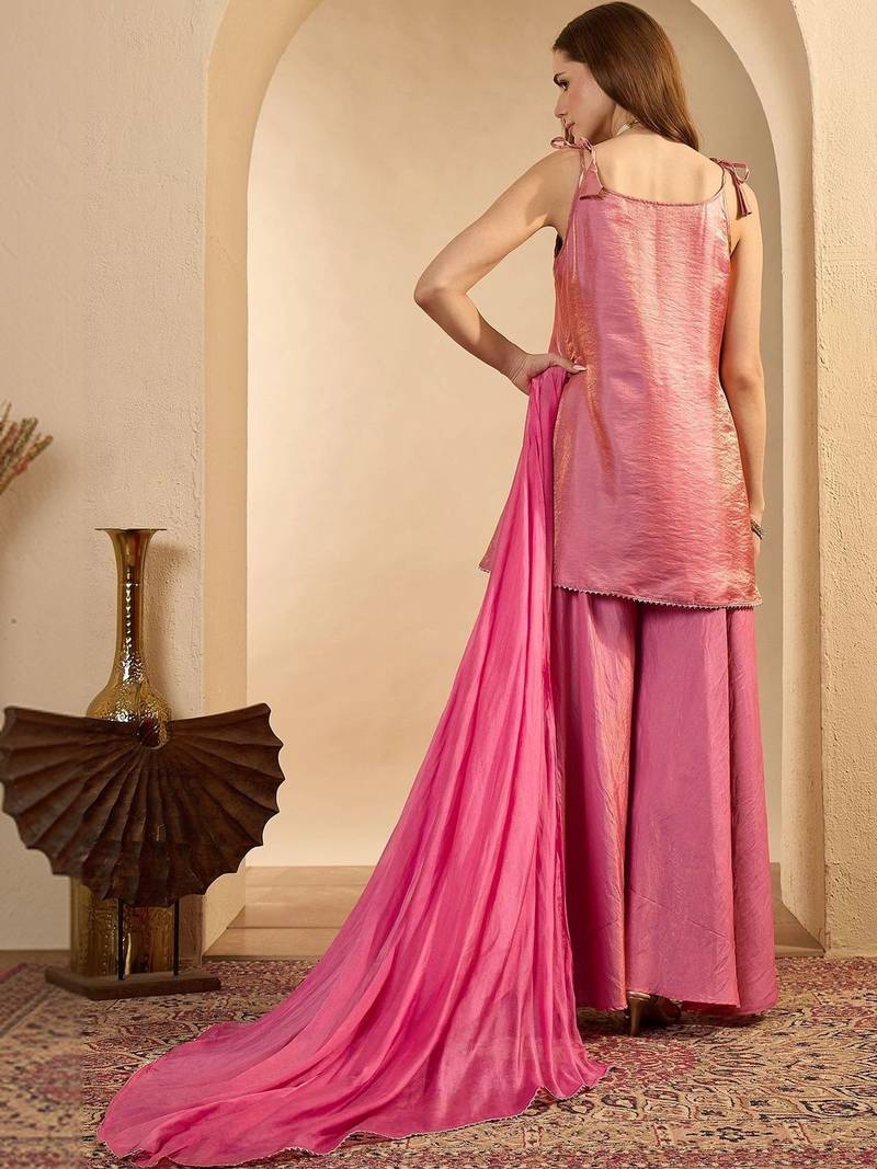 women ethnic motifs regular sequinned kurta with sharara & with dupatta