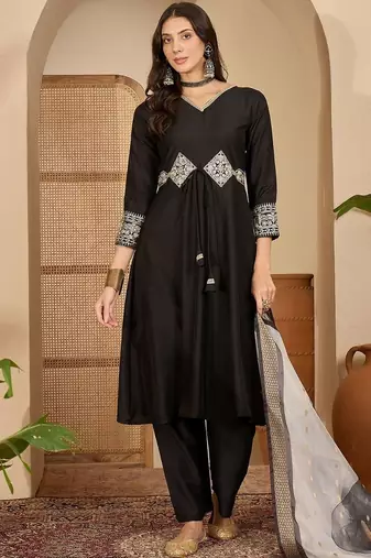 women ethnic motifs embroidered regular patchwork kurta with palazzos & with dupatta