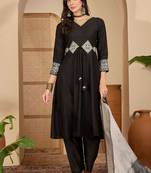 women ethnic motifs embroidered regular patchwork kurta with palazzos & with dupatta
