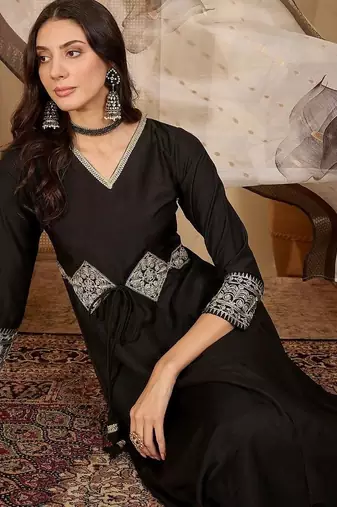 women ethnic motifs embroidered regular patchwork kurta with palazzos & with dupatta