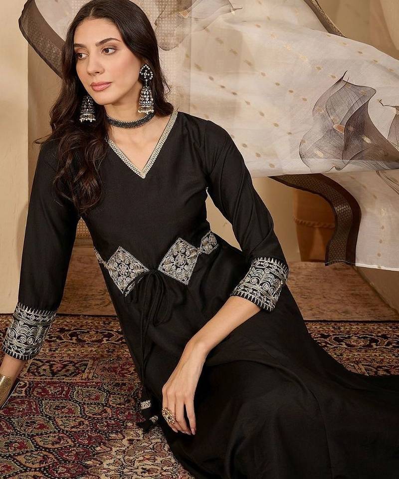 women ethnic motifs embroidered regular patchwork kurta with palazzos & with dupatta