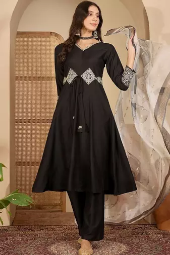 women ethnic motifs embroidered regular patchwork kurta with palazzos & with dupatta