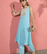 women regular mirror work kurta with harem pants