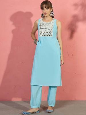 women regular mirror work kurta with harem pants 2