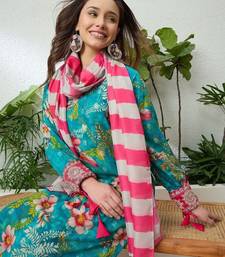 women floral printed regular thread work kurta with palazzos & with dupatta