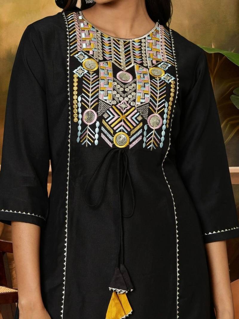 women ethnic motifs embroidered regular thread work kurta with palazzos & with dupatta