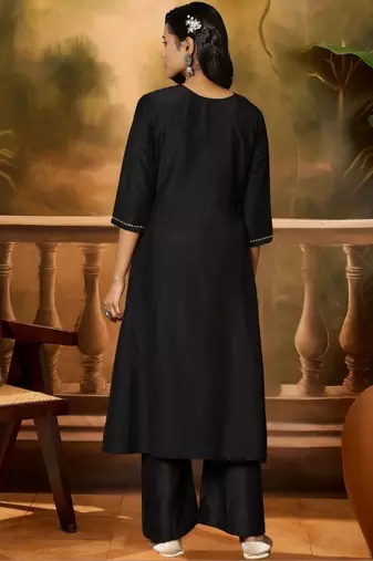 women ethnic motifs embroidered regular thread work kurta with palazzos & with dupatta