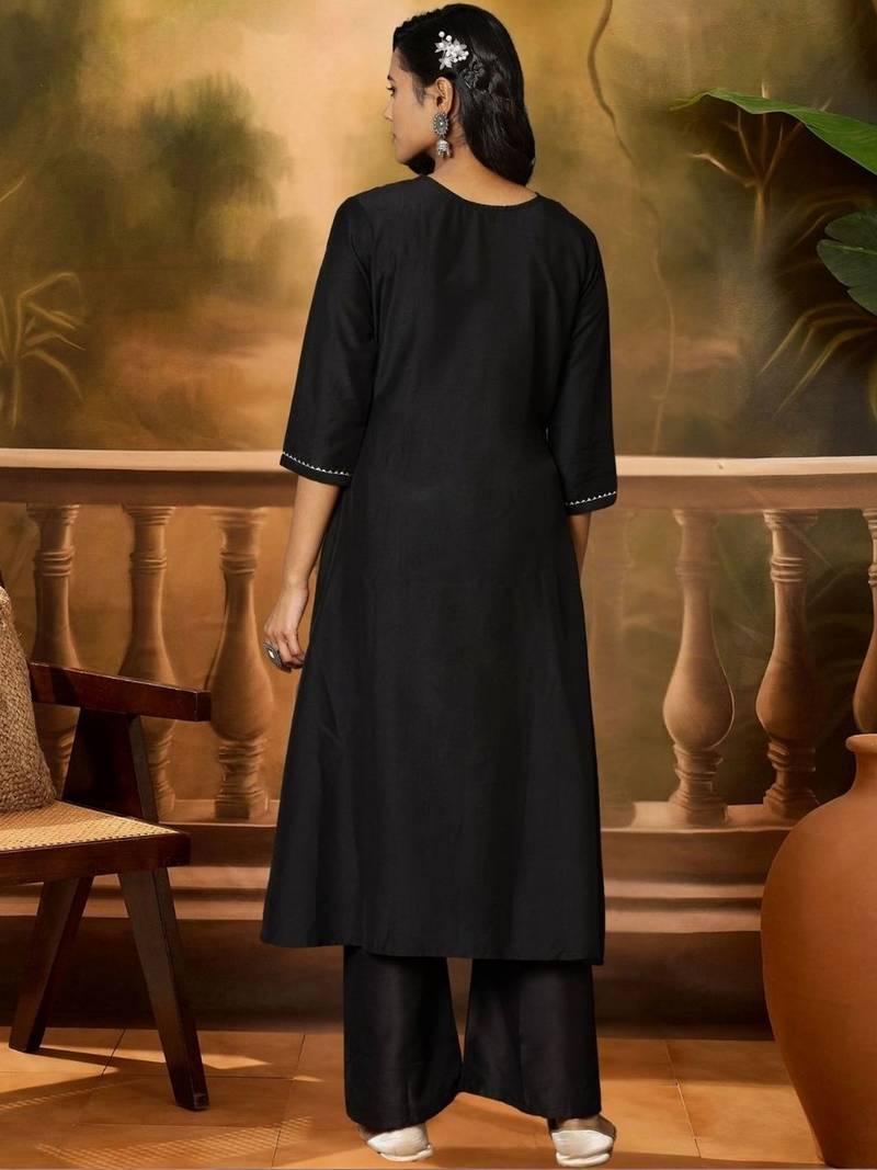 women ethnic motifs embroidered regular thread work kurta with palazzos & with dupatta