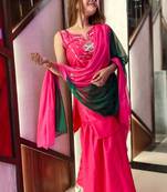 women ethnic motifs embroidered regular thread work kurta with palazzos & with dupatta
