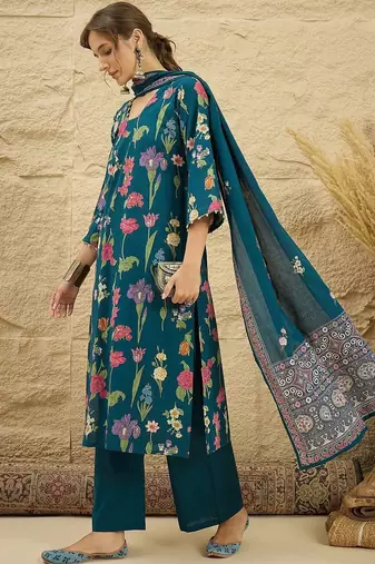 women floral printed regular  cotton kurta with palazzos & dupatta