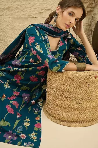 women floral printed regular  cotton kurta with palazzos & dupatta