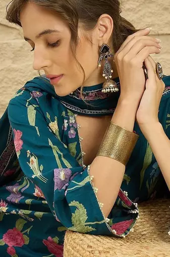 women floral printed regular  cotton kurta with palazzos & dupatta
