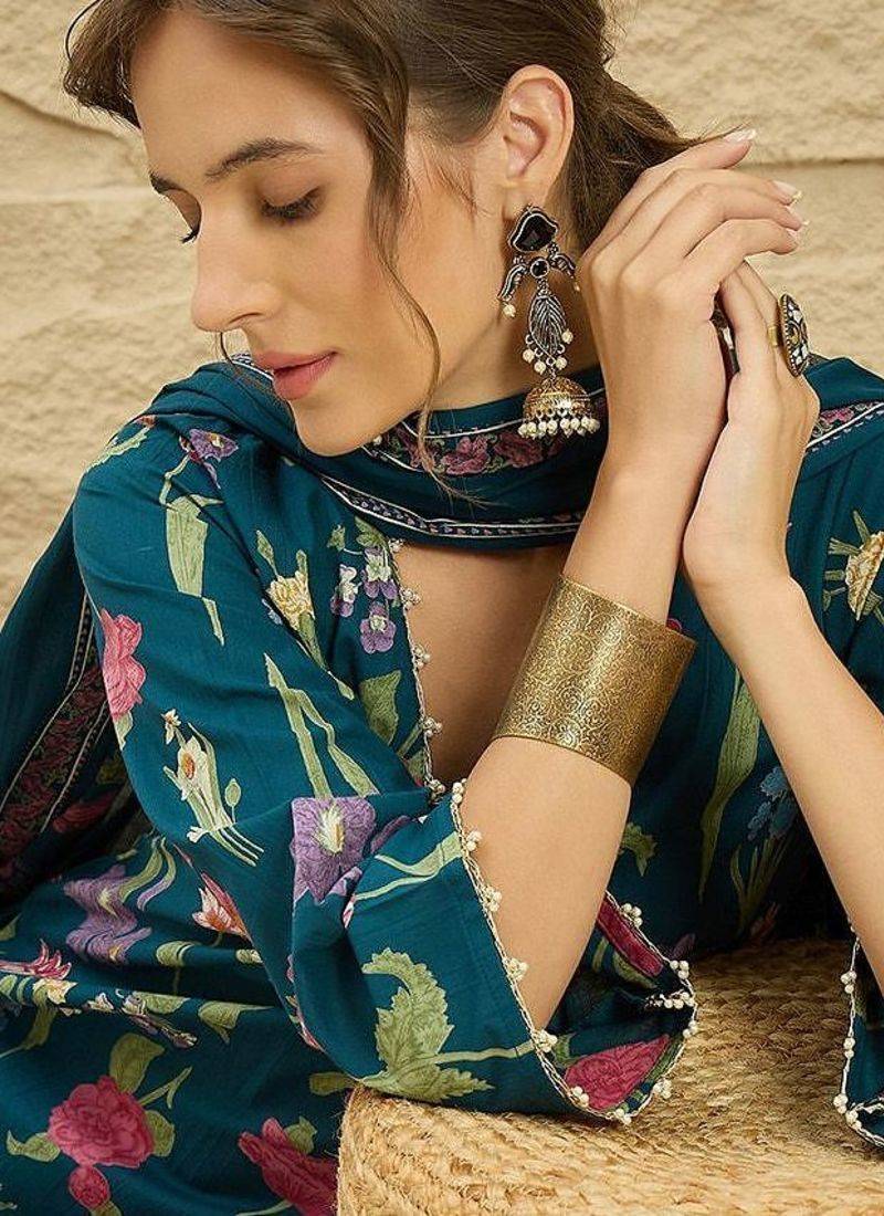 women floral printed regular  cotton kurta with palazzos & dupatta