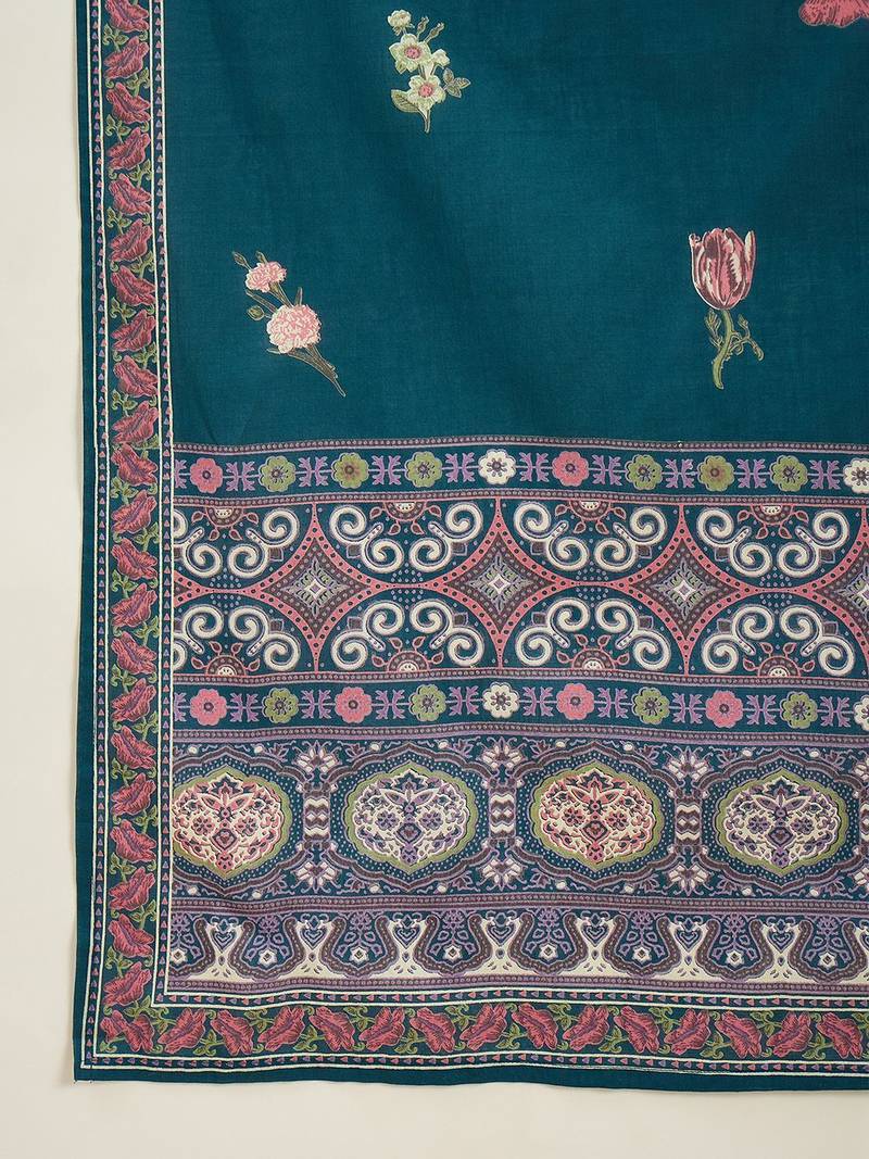 women floral printed regular  cotton kurta with palazzos & dupatta