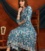 women floral printed angrakha thread work kurta with palazzos & with dupatta