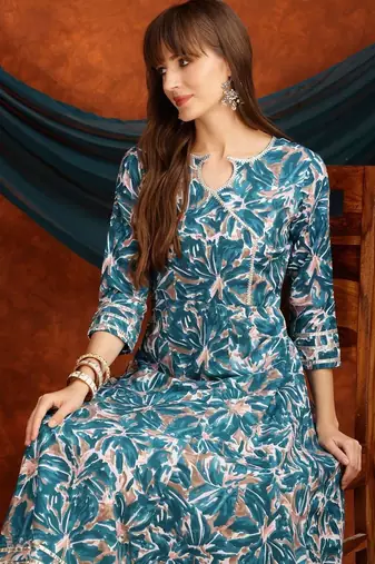 women floral printed angrakha thread work kurta with palazzos & with dupatta