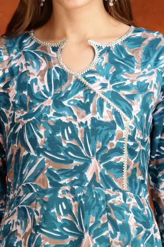 women floral printed angrakha thread work kurta with palazzos & with dupatta