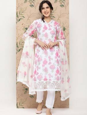 women floral printed regular kurta with trousers & with dupatta 1