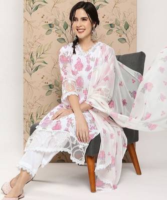 women floral printed regular kurta with trousers & with dupatta 2