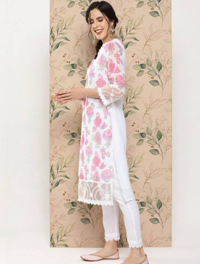 women floral printed regular kurta with trousers & with dupatta