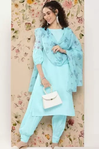 women floral regular thread work kurta with patiala & with dupatta