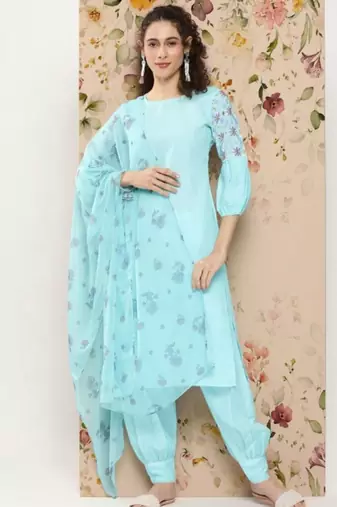 women floral regular thread work kurta with patiala & with dupatta