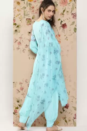 women floral regular thread work kurta with patiala & with dupatta