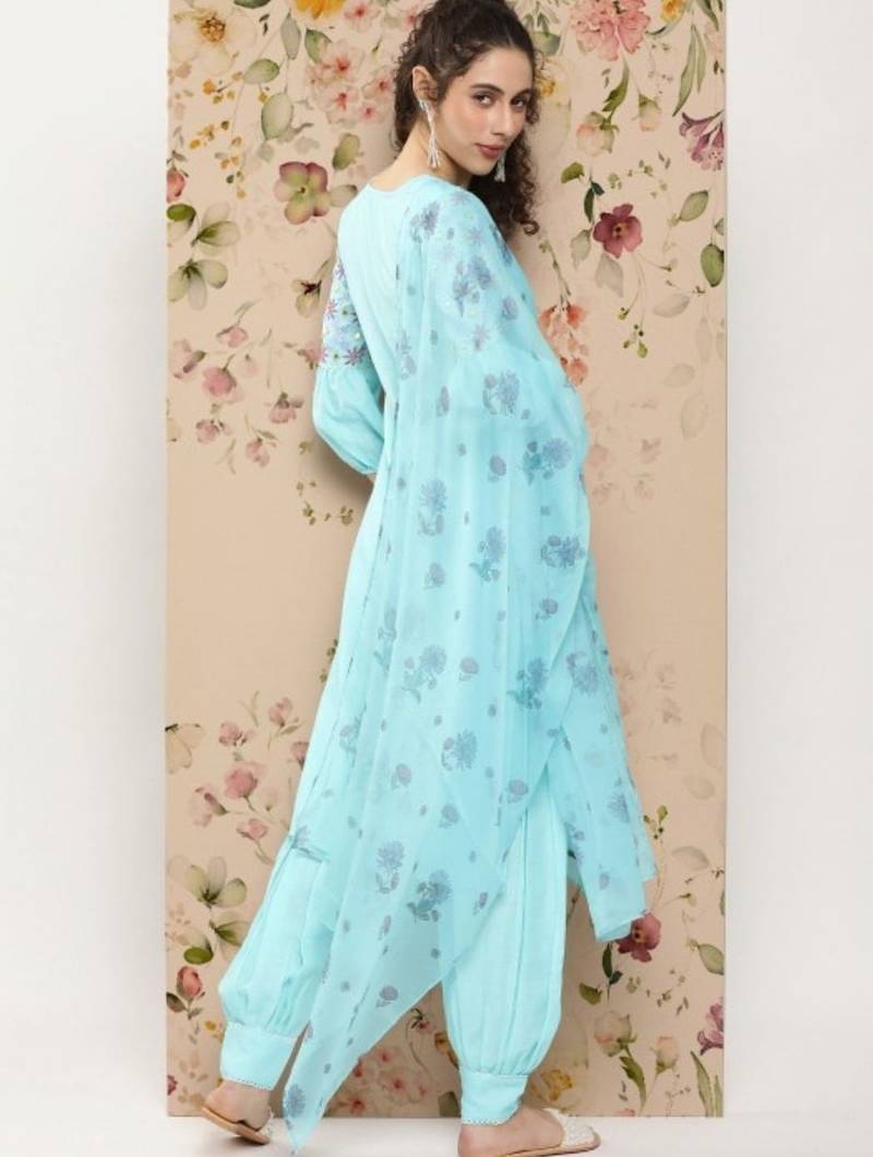 women floral regular thread work kurta with patiala & with dupatta