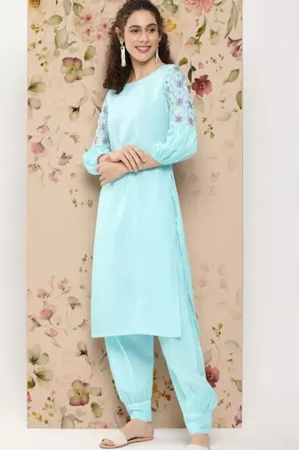 women floral regular thread work kurta with patiala & with dupatta