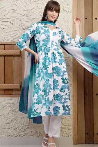 women floral printed regular  cotton kurta with trousers & with dupatta