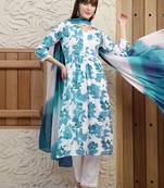 women floral printed regular  cotton kurta with trousers & with dupatta