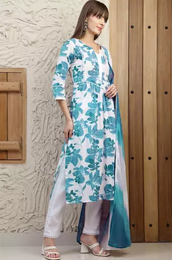 women floral printed regular  cotton kurta with trousers & with dupatta