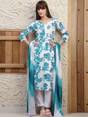 women floral printed regular  cotton kurta with trousers & with dupatta 5