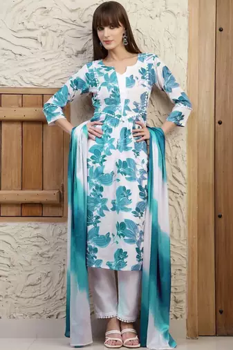 women floral printed regular  cotton kurta with trousers & with dupatta