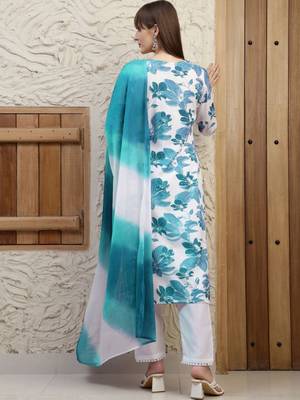 women floral printed regular  cotton kurta with trousers & with dupatta 6