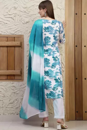 women floral printed regular  cotton kurta with trousers & with dupatta