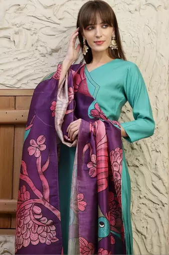 women floral regular thread work kurta with palazzos & with dupatta