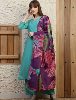women floral regular thread work kurta with palazzos & with dupatta 4