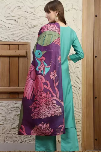 women floral regular thread work kurta with palazzos & with dupatta