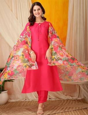 women floral regular kurta with trousers & with dupatta 2
