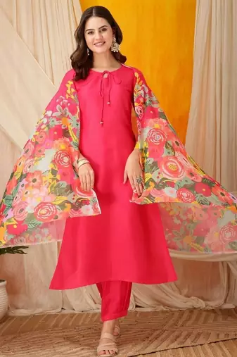 women floral regular kurta with trousers & with dupatta