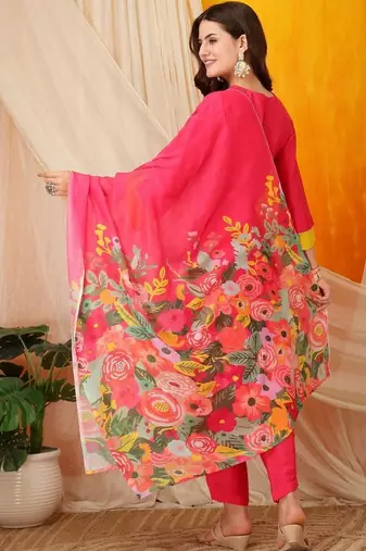 women floral regular kurta with trousers & with dupatta