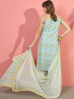 women floral printed regular linen kurta with palazzos & with dupatta 3