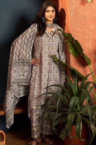 women floral printed regular zardozi  cotton kurta with palazzos & with dupatta