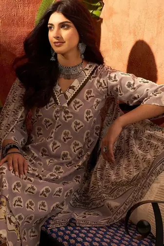 women floral printed regular zardozi  cotton kurta with palazzos & with dupatta