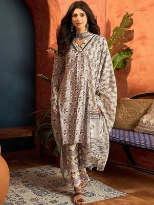 women floral printed regular zardozi  cotton kurta with palazzos & with dupatta 3
