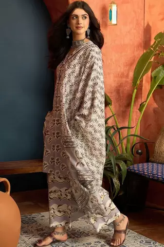 women floral printed regular zardozi  cotton kurta with palazzos & with dupatta