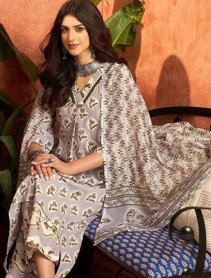 women floral printed regular zardozi  cotton kurta with palazzos & with dupatta 6